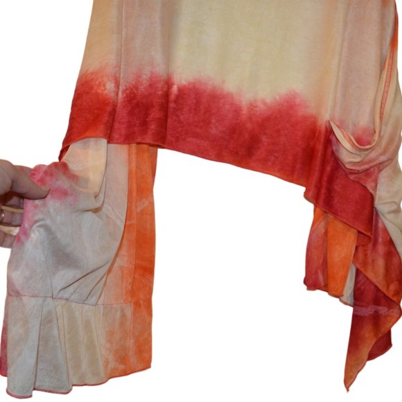 Shawl Scarf with Pouches Orange-Red-Yellow Wide White Prints Silky Wrap 70'x25' - Picture 8 of 13